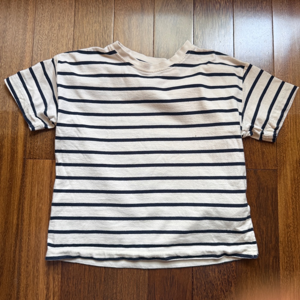 Zara Striped Kids T-Shirt - Cream and Black Size 5 yrs